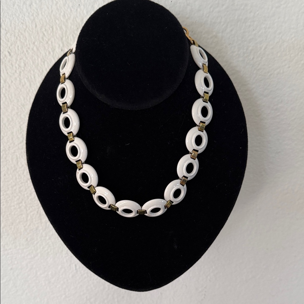 Vintage Monet White Enamel Metal Choker